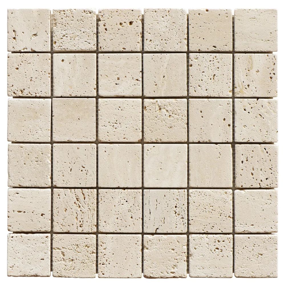 (SAMPLE) ROCK SQUARE 50X50MM TRAVERTINE BEIGE TUMBLED 31*31